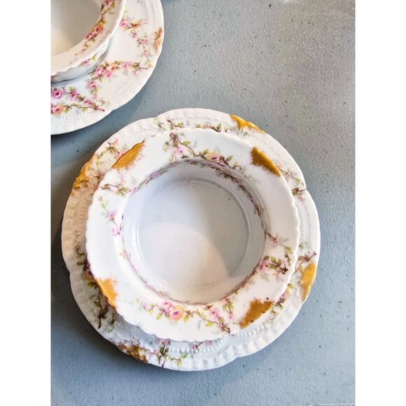 Haviland Limoges France Varenne Pink Rose Bone China Ramekin & Saucer Set Of 5 - Picture 4 of 11